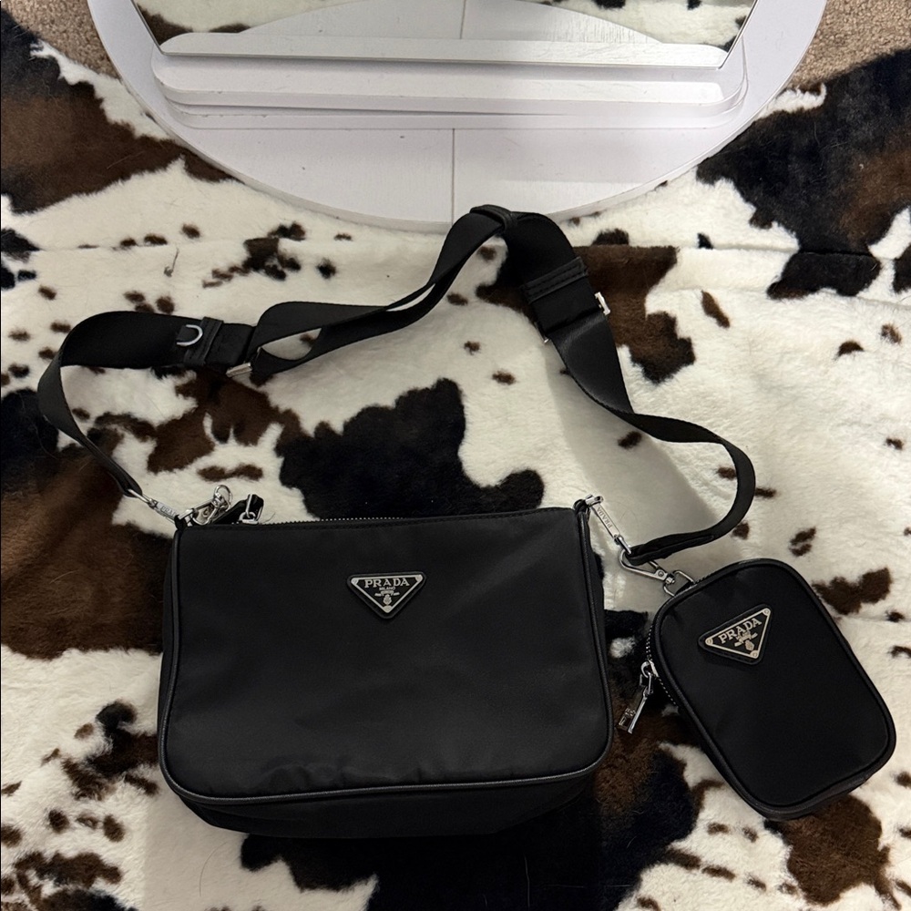 Prada Black Nylon Shoulder Bag with Pouch